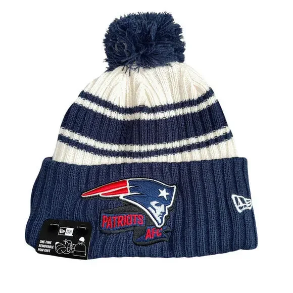 New England Patriots New Era Winter Hat Men's Navy/Cream New - Picture 1 of 2